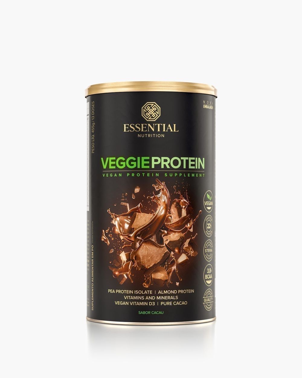 Veggie Protein Cacao Whey Lata | Essential Nutrition 455g